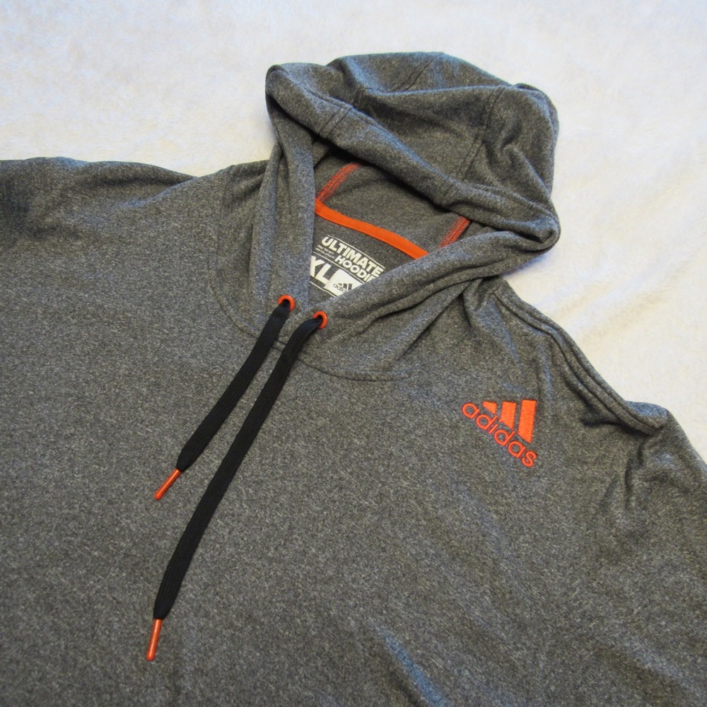 Adidas Ultimate Hoodie Mens XL Gray Heathered Orange Logo Sweatshirt